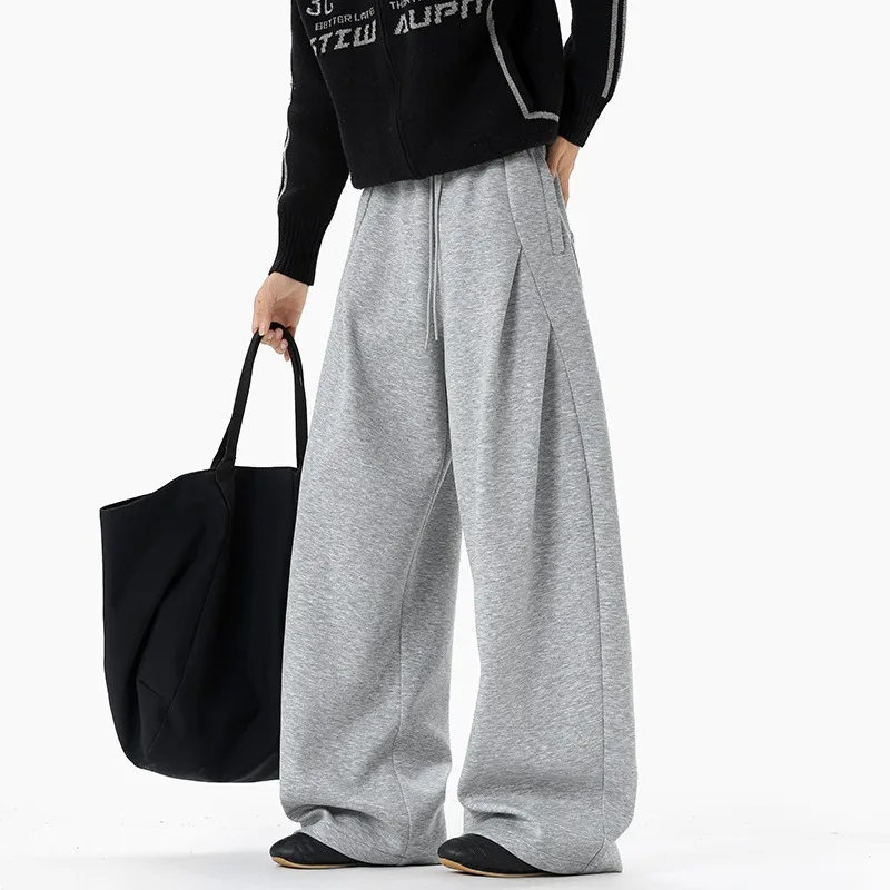 

Men's Straight Pants High Street Pleated Korean Fashion Elastic Waist Pockets Trousers Y2K Vintage Pantalones Hombre Autumn