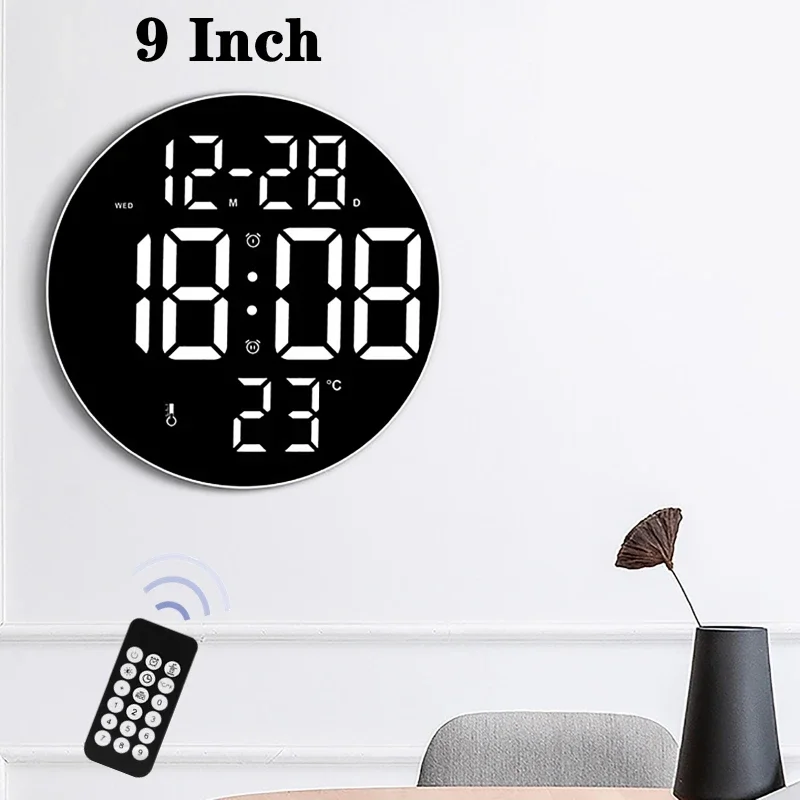 9 inch LED Digital Wall Clock Large Screen Temperature Date Day Display Electronic LED Clock with Remote Control Living Room