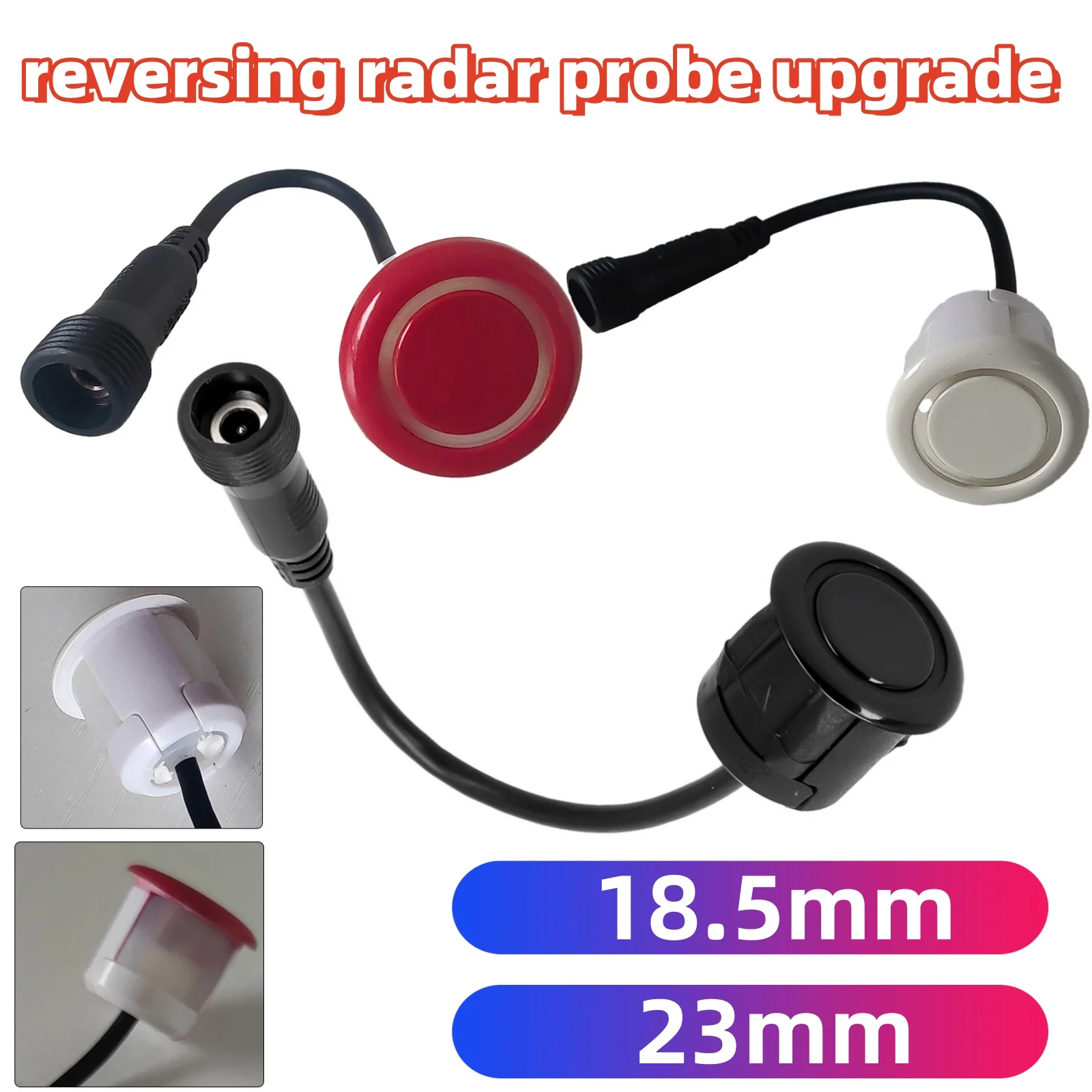 Car Parking Sensor 18.5mm 23mm Reversing-Radar Probe Upgrade 0.14m Cable White Car Reverse Parking Waterproof Sensor Sound