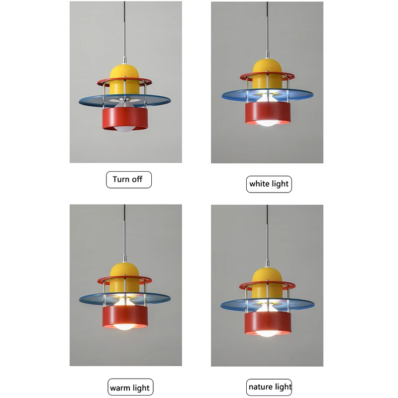 Memphis Colorful Pendant Lamps Bedroom Bedside Light Iron Lampshade High Ceiling Suspension Chandelier Red Yellow Blue E27