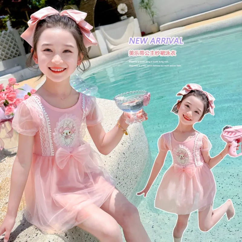 

Summer My Melody Anime Kawaii Sanrio Ins Fashion Short Sleeve Shirt Skirt Cute Baby Princess Swimsuit Clothes Gifts for Kids