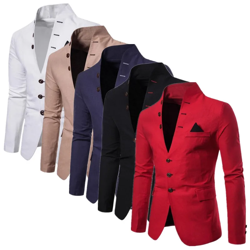 

Men Business Casual Suit Stand Up Collar Thin Jacket, Fashion Mens Wedding Dance Party Trendy Blazers