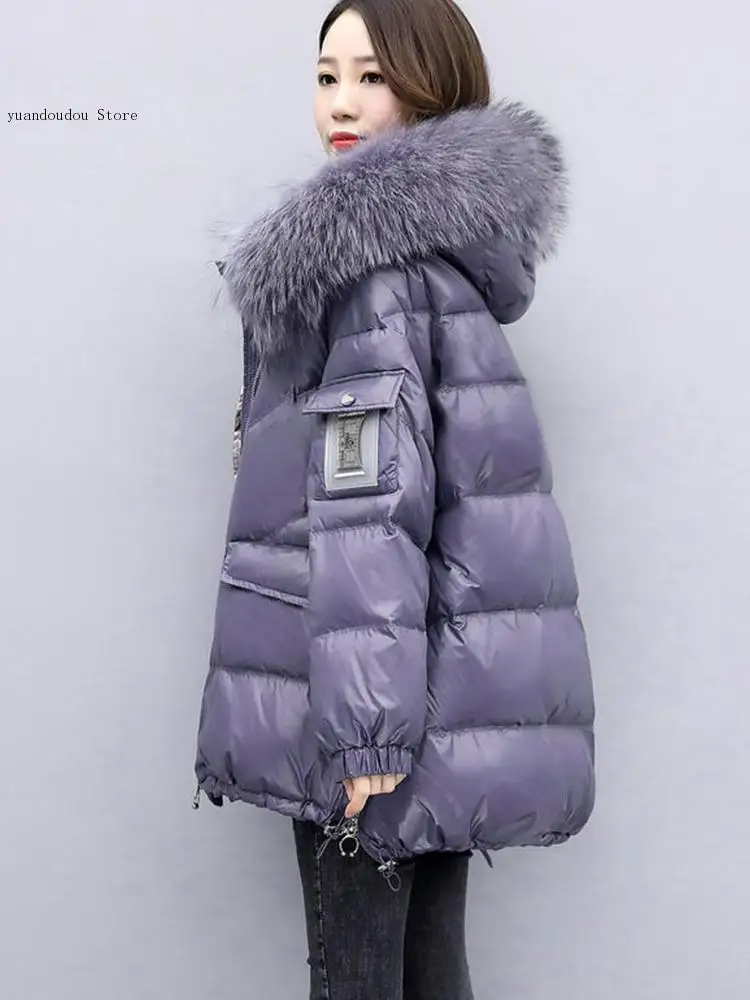 Winter Fur Collar White Down Duck Parka Hooded Winter Down Jacket Women\'s White Duck Down Jacket Thick Warm Parka