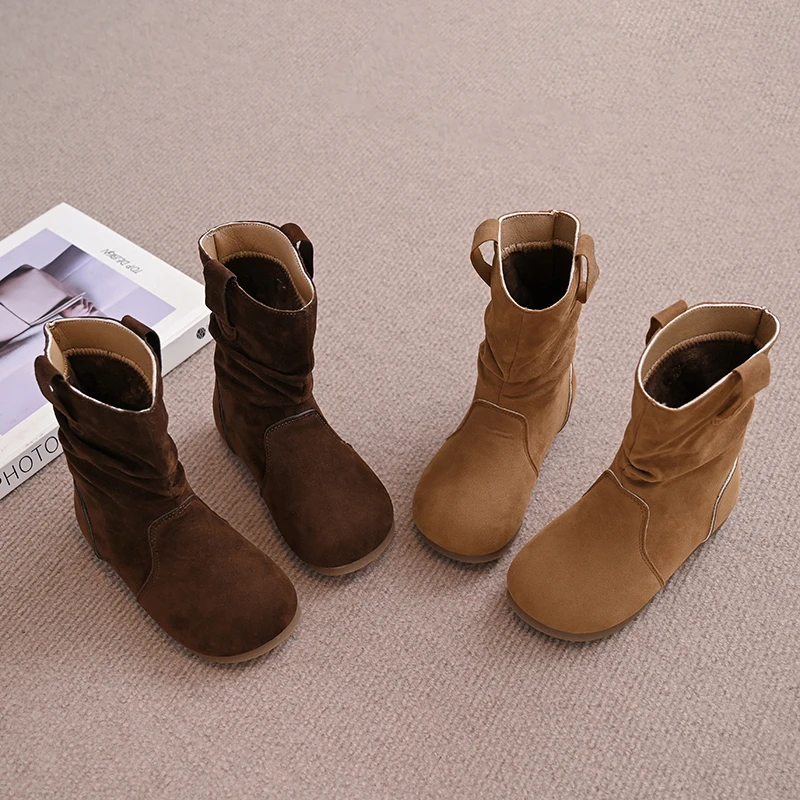 

2025 Winter New Children's Yellow Boys and Girls Simple Shoes Four Seasons Brown Lightweight Anti slip Children's Single Boots