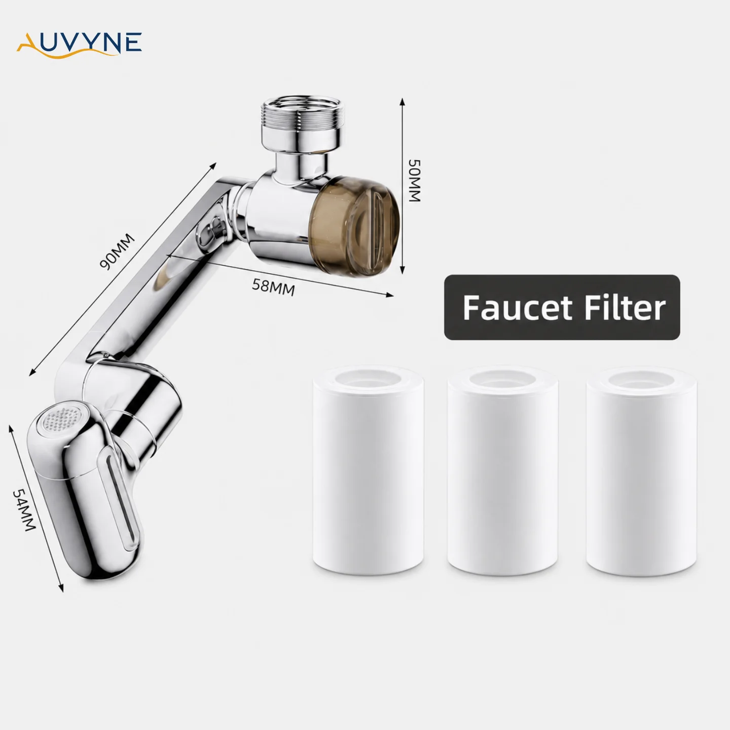 1080 ° Draaibare kraanverlenger, kraanbeluchter waterfilter, 4-modi anti-spat kraansproeier voor keuken en badkamer, 9 PP-filters