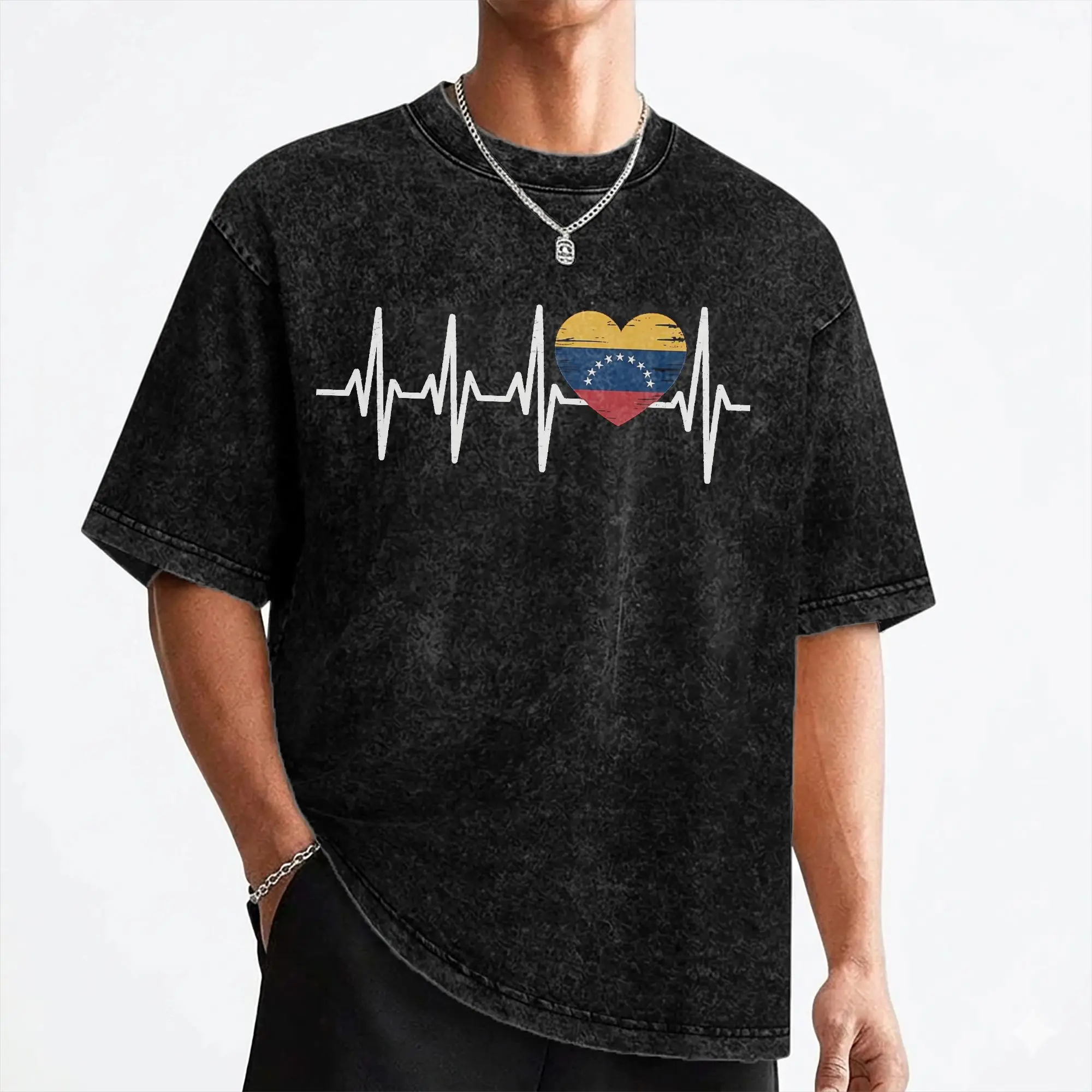 Venezuela Flag Heartbeat Venezuelan Lovers Support T Shirts Washed 100% Cotton Street T-Shirt Men Women Streetwear Summer Tees