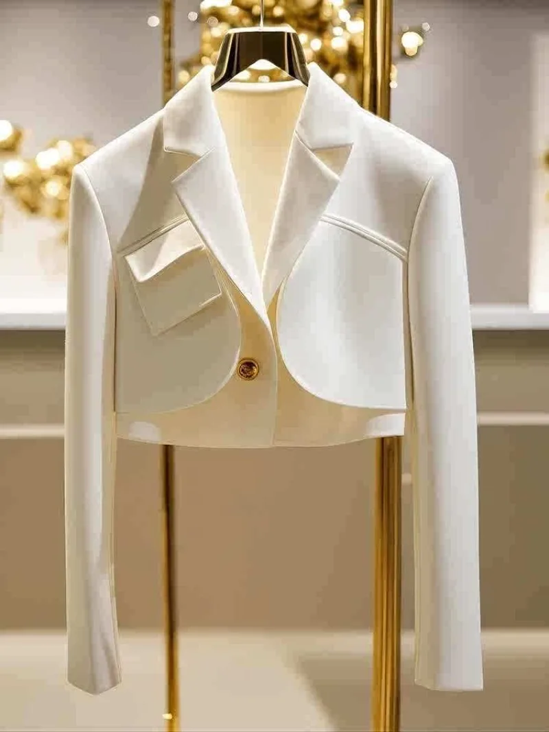 Female Unique and Super Good-looking Xiaoxiangfeng White Blazer 2026 Autumn New Fashionable Foreign Style Short Women's Top