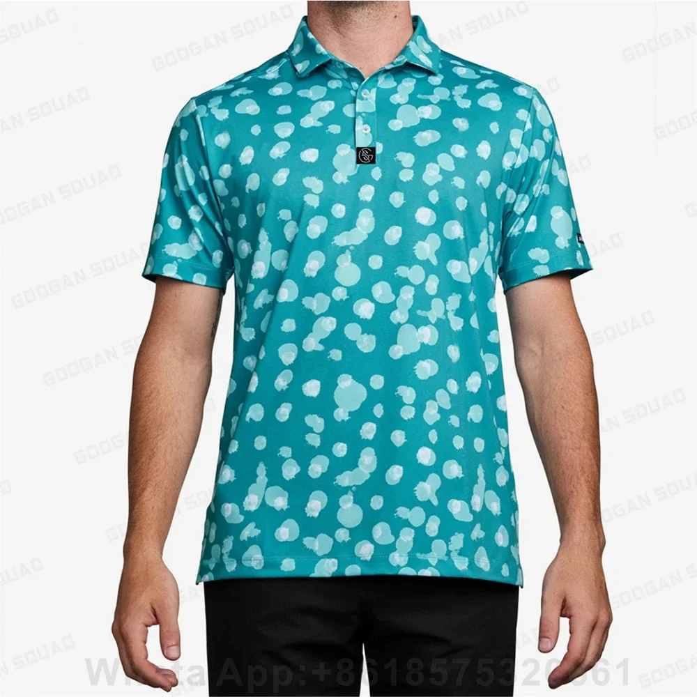 Men Summer Polo Golf Shirt Short Sleeve Quick-dry Sports Clothing Casual Lapel Button Quick-dry Printed Multi-function T-shirt