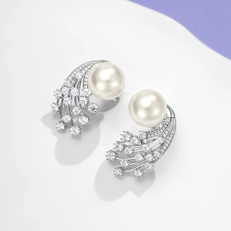 2026 New European and American Flower Zircon High-end Earrings Meteor Pearls Wedding Banquet Engagement Light Luxury Jewelry
