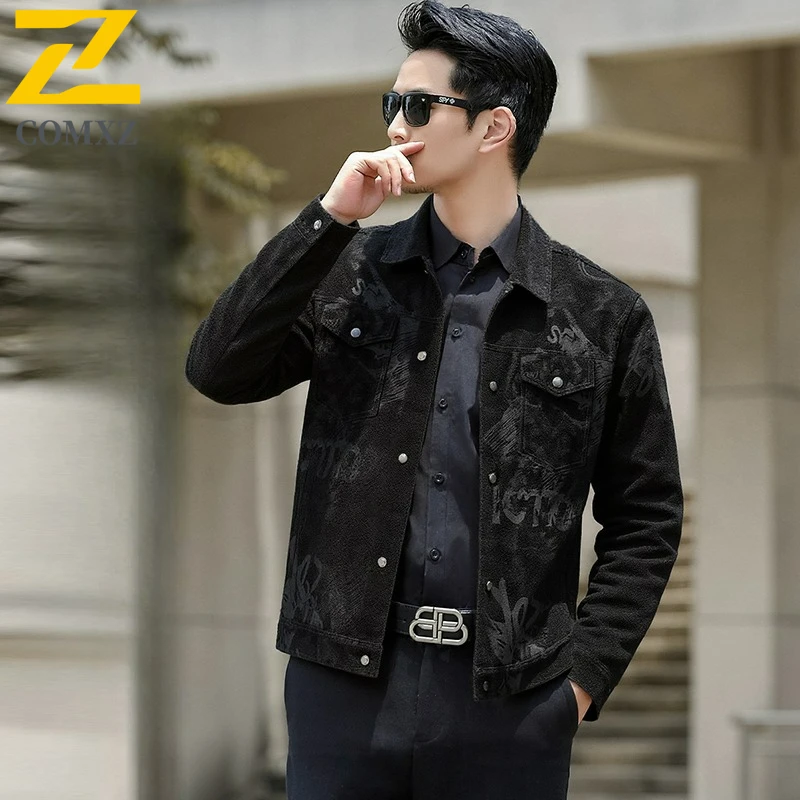 COMXZ Men Leather Jacket Lightw Luxurious Business Windproof Leather Coats Fashion Classics Notch Lapel Solid Color Autumn Coat​