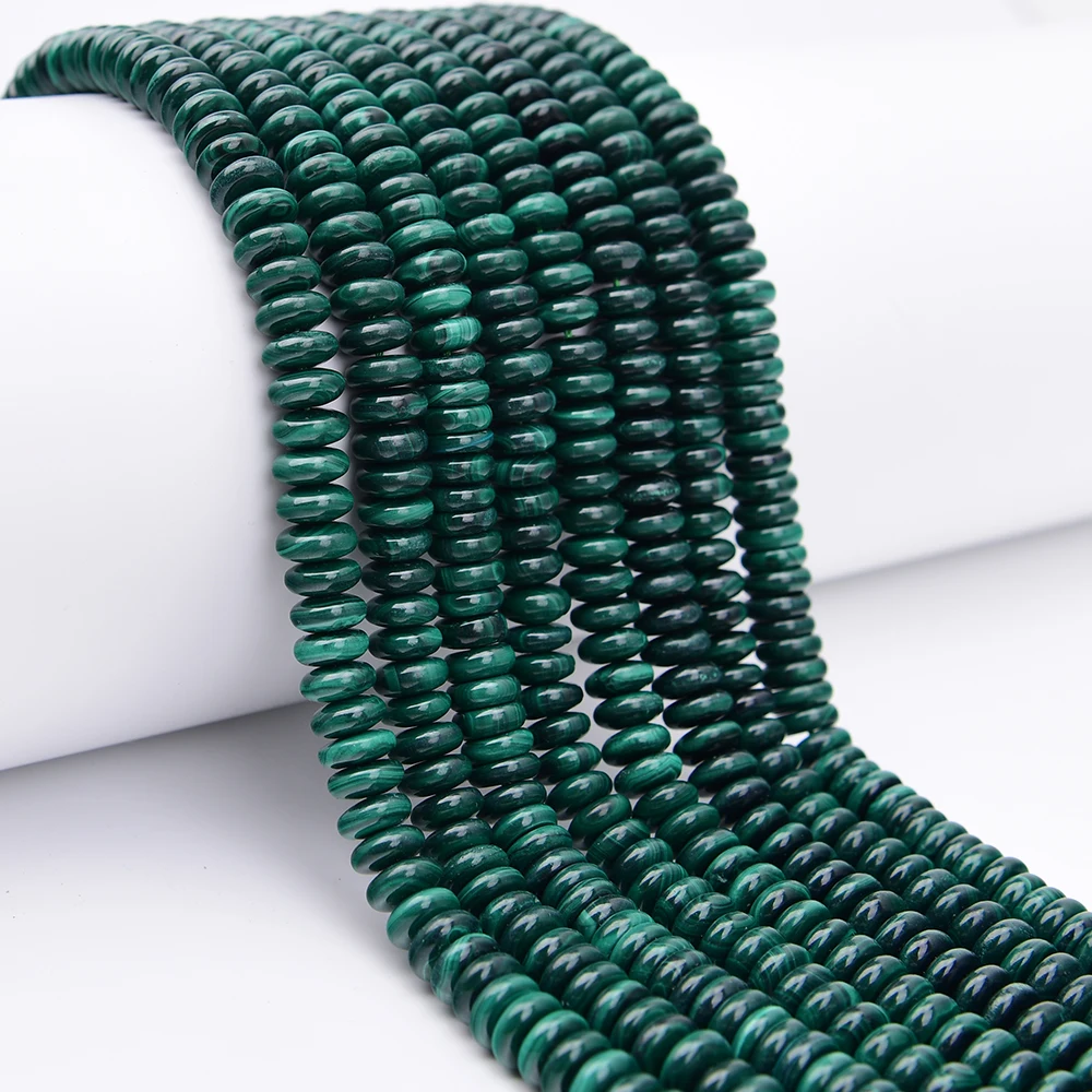 APDGG 4.5x10mm Natural Green Malachite Gems Smooth Abacus Shaped Loose Spacer Beads 15.5'' Strand Jewelry Making DIY