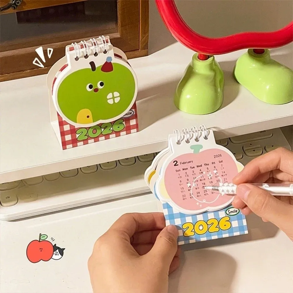 Cute Mini 2026 Desk Calendar Cartoon Coil Binding Schedule Planner Portable Daily Planner Desktop Decoration