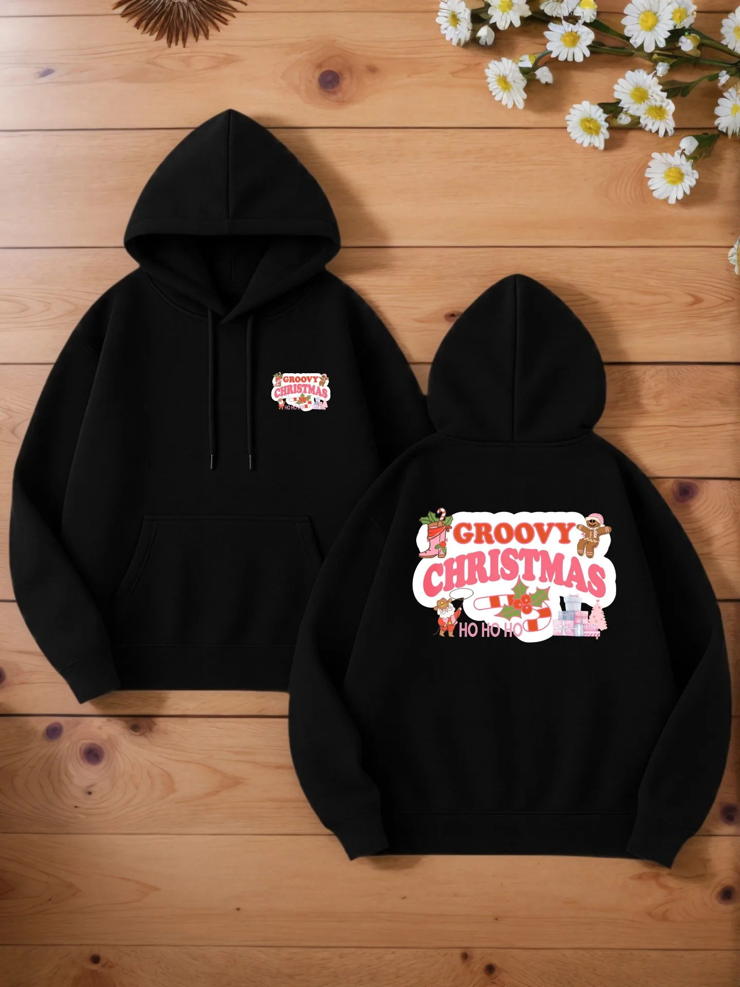 

Мужская толстовка с рисунком, Groovy Christmas Print, повседневный стиль, на флисовой подкладке, для повседневной носки, для мужчин