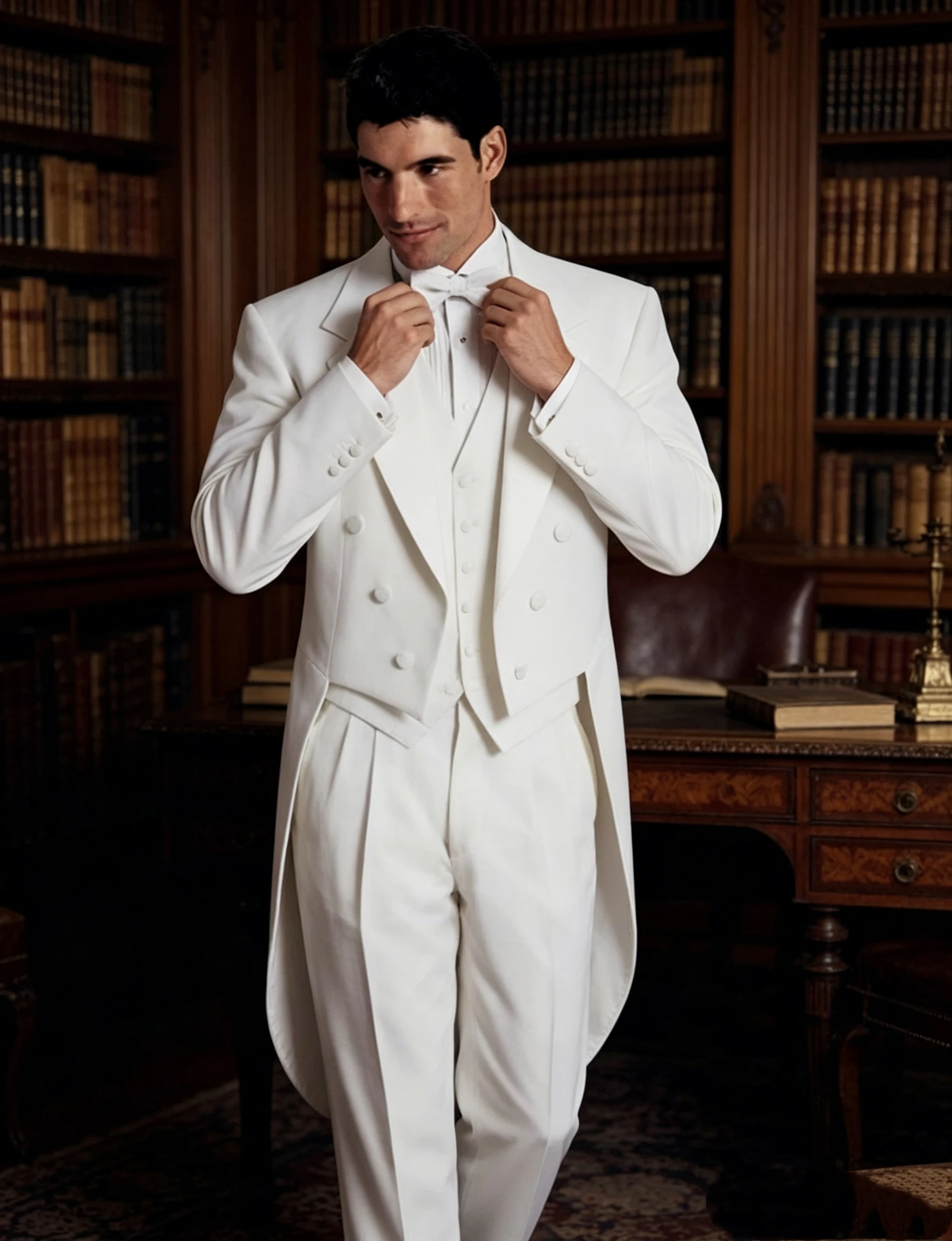 White Formal Tailcoat For Men Suits Slim Fit Wedding Tuxedo Italian Style Custom 3 Piece Prom Dinner Jacket With Vest Pants