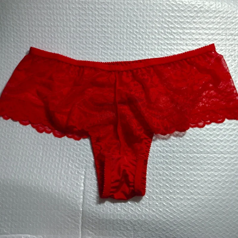 Japanese New Men's Red Sexy Lace Thong Sissy Soft Comfortable T-back Briefs Erotic G-string lingerie Men Underwear view 5
