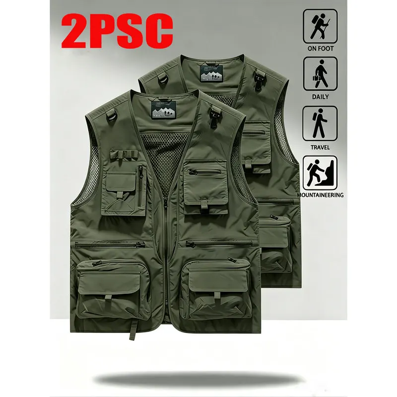 Tanks Top Man Singlets Clothes For Males Fishing 2-Pack Summer Men's Fashion Zipper V-Neck Vest Men Women Multi-Pocket Vest Y2k