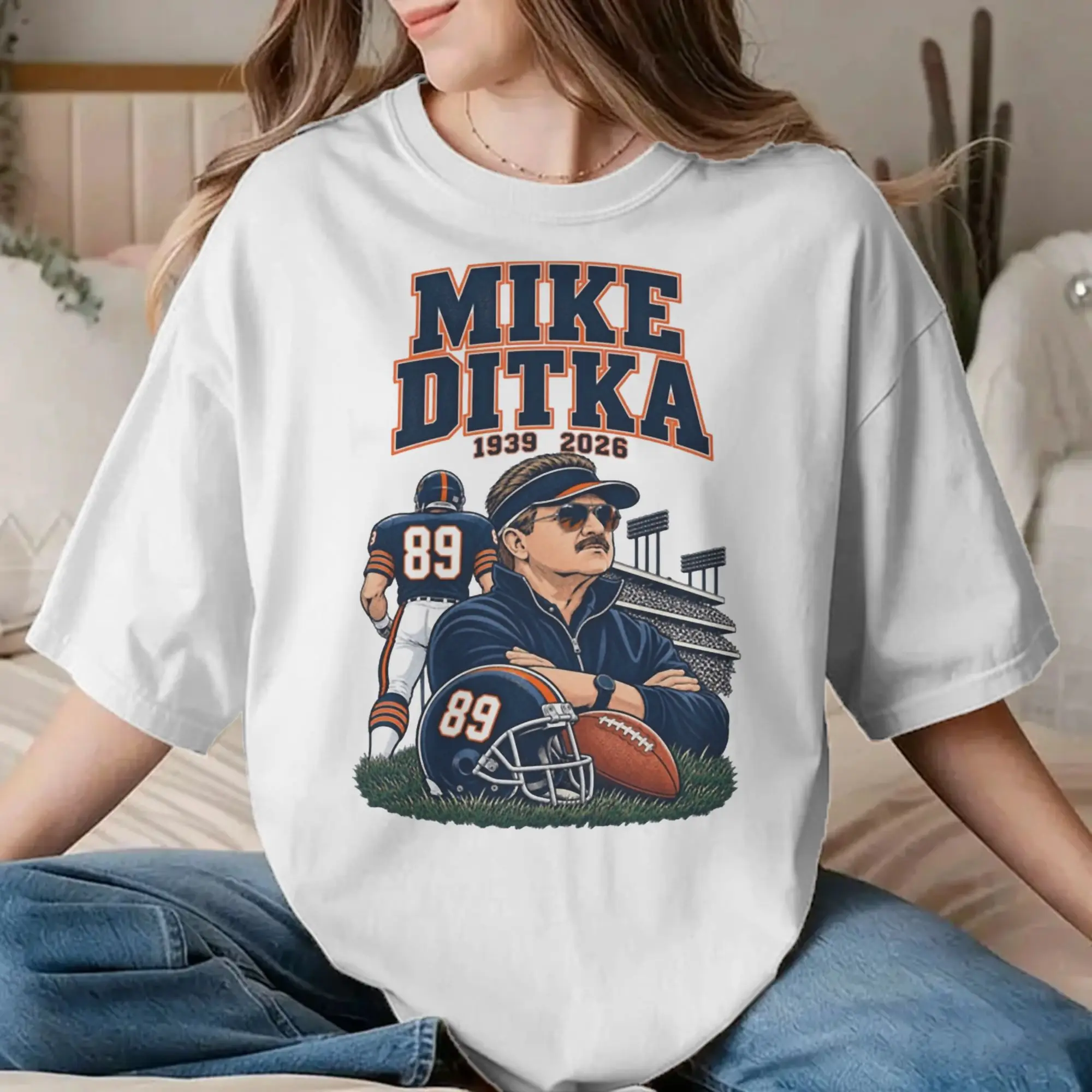 Men Women T-Shirt Mike Ditka 1939-2026 Legend Football Casual 100% Cotton Tee Shirt Short Sleeve T Shirts Crew Neck Printing