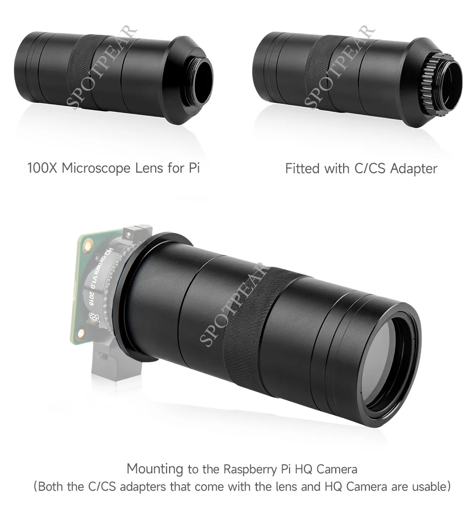 Raspberry Pi Camera Module 100X Industrial Microscope Lens C/CS-Mount Compatible With Raspberry Pi HQ Camera