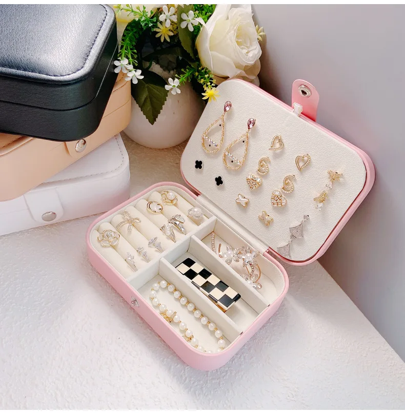 Portable Jewelry Box Jewelry Organizer Display Travel Jewelry Case Boxes Two Layer Waterproof Leather Storage Zipper Jewelers