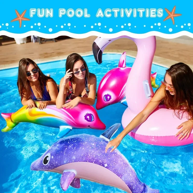 Inflatable Dolphin Rainbow Inflatable Toy Inflate Pool Beach Birthday Party Decoration Float Water Sports Inflatable Toy