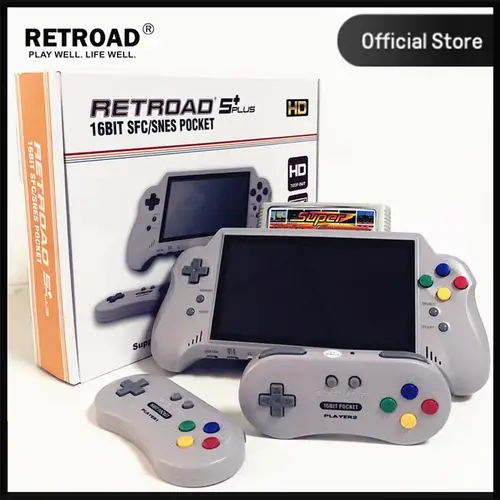 16 비트 HD 울트라 SNES 포켓 레트로드 5 플러스 비디오 게임 콘솔, 휴대용 플레이어, 7 인치 큰 화면, 2.4G 무선 컨트롤러