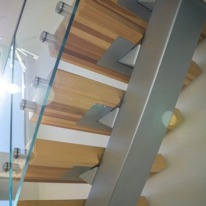 Stainless Steel Beam Staircase Marble Glass Solid Wood Step Pressing System Light Emitting Diode Indoor Single Straight Floating