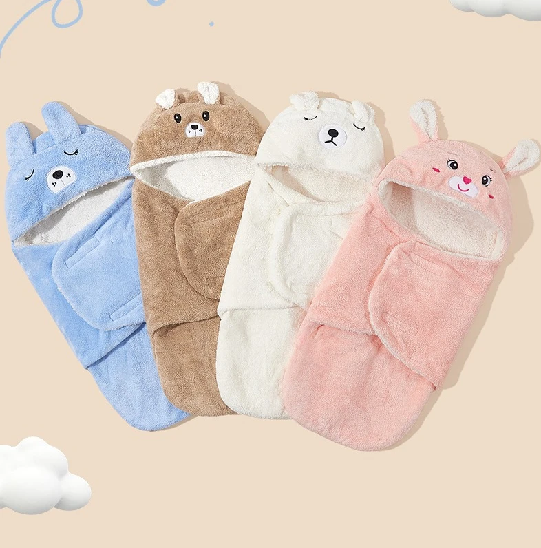 الوليد الطفل لحاف الخريف الشتاء نمط الكرتون غرفة واحدة حزمة ملفوفة غطاء لحاف الحيوان نمط لون نقي المخملية المواد