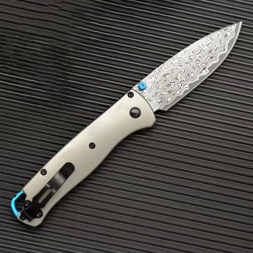 Damascus Steel Blade BM 535 Bugout Tactical Folding Knife Titanium Alloy Handle Outdoor Camping Survival Pocket Knives