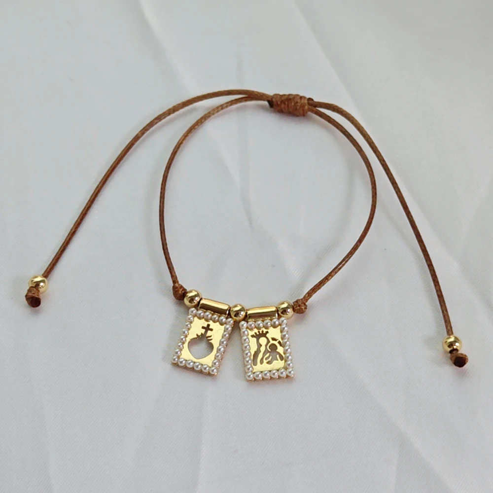 5 pcs/lot Best-Selling Scapula Charms Bracelets Gold Plated Brass Pearl Religious Pendant Thread Adjustable Bracelet For Women