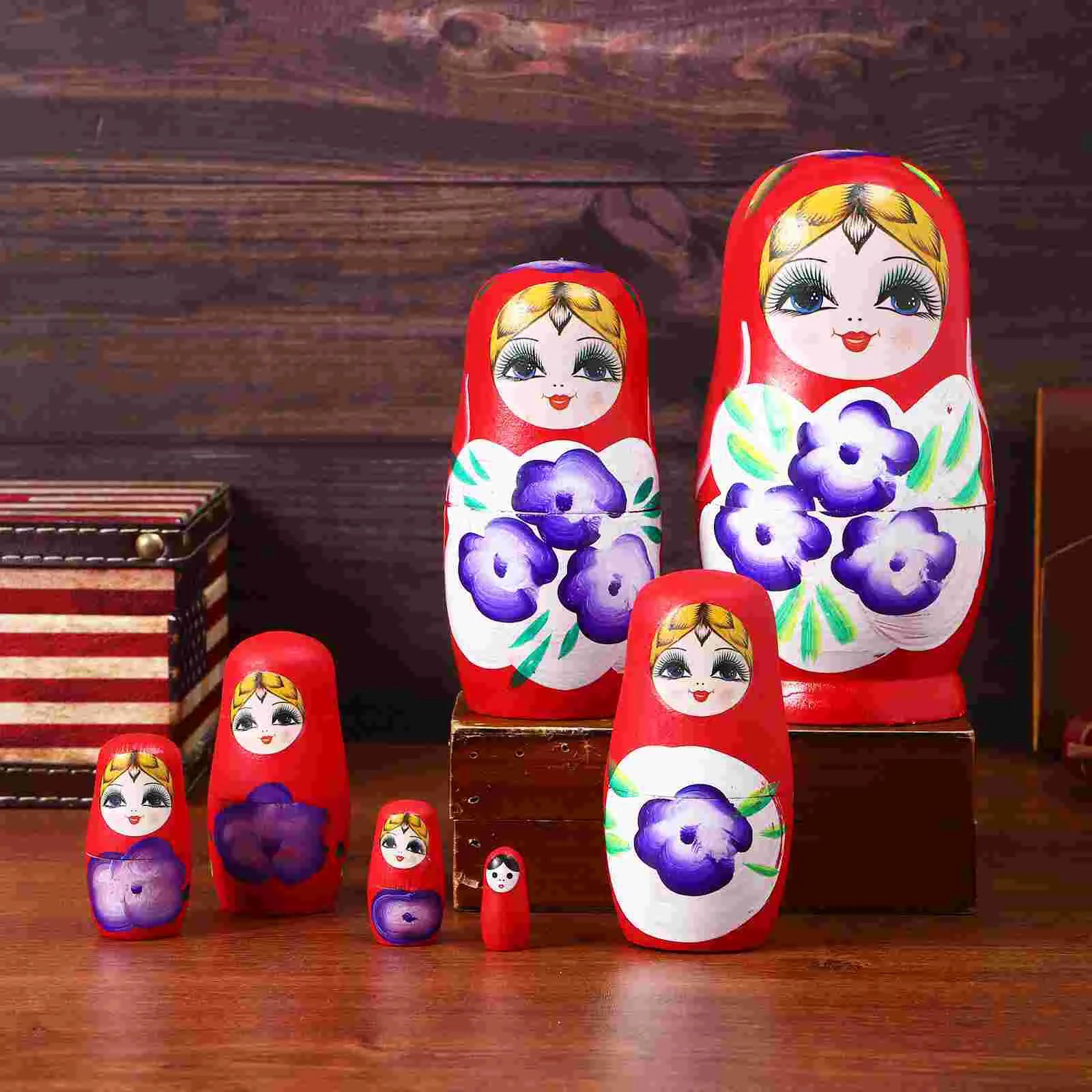 7 Pcs Household Handmade Matryoshka Dolls Child Childrens Toys Decorative Russian Stacking