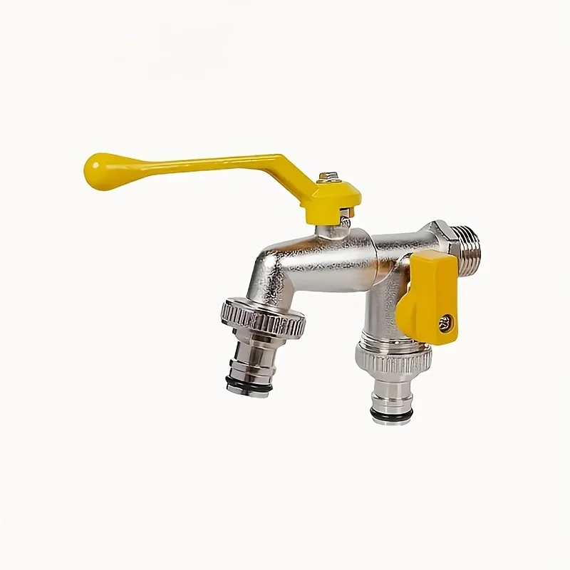 

Классический смеситель для садового шланга с двойным выходом из нержавеющей стали 304 — подключение 1/2 дюйма, идеально подходит для полива и ухода за газоном, совместим с