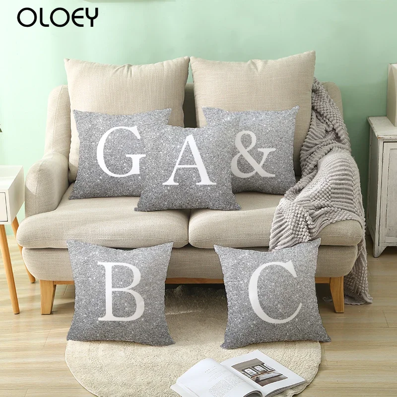 Home Decor Star Silver gray letter Pillow Case Cushion Cover Throw pillow Decorative Sofa Living Room Polyester pillowcase 45x45