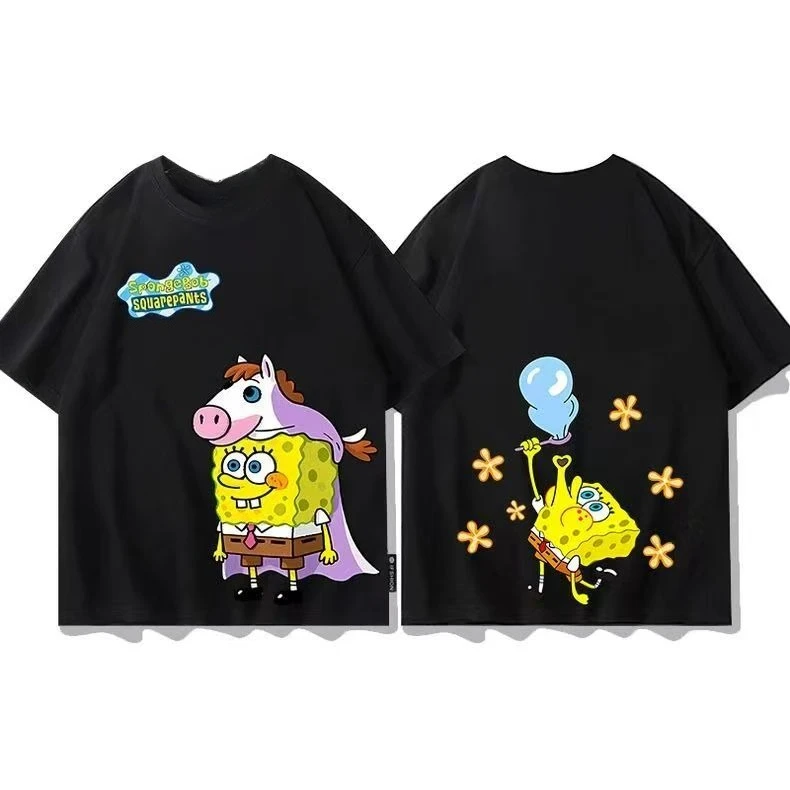 

Футболка с коротким рукавом для детей «СpongeBob SquarePants» (2026), детская комфортная футболка из чистого хлопка с мультяшным принтом