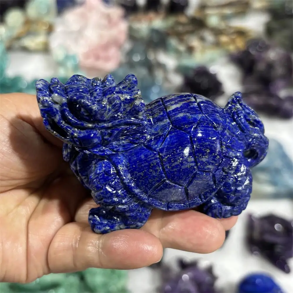 1PCS Natural Quartz & Lapis Lazuli Dragon Turtle Carving Polished Reiki Healing Feng Shui Decor High-Quality Energy Gift