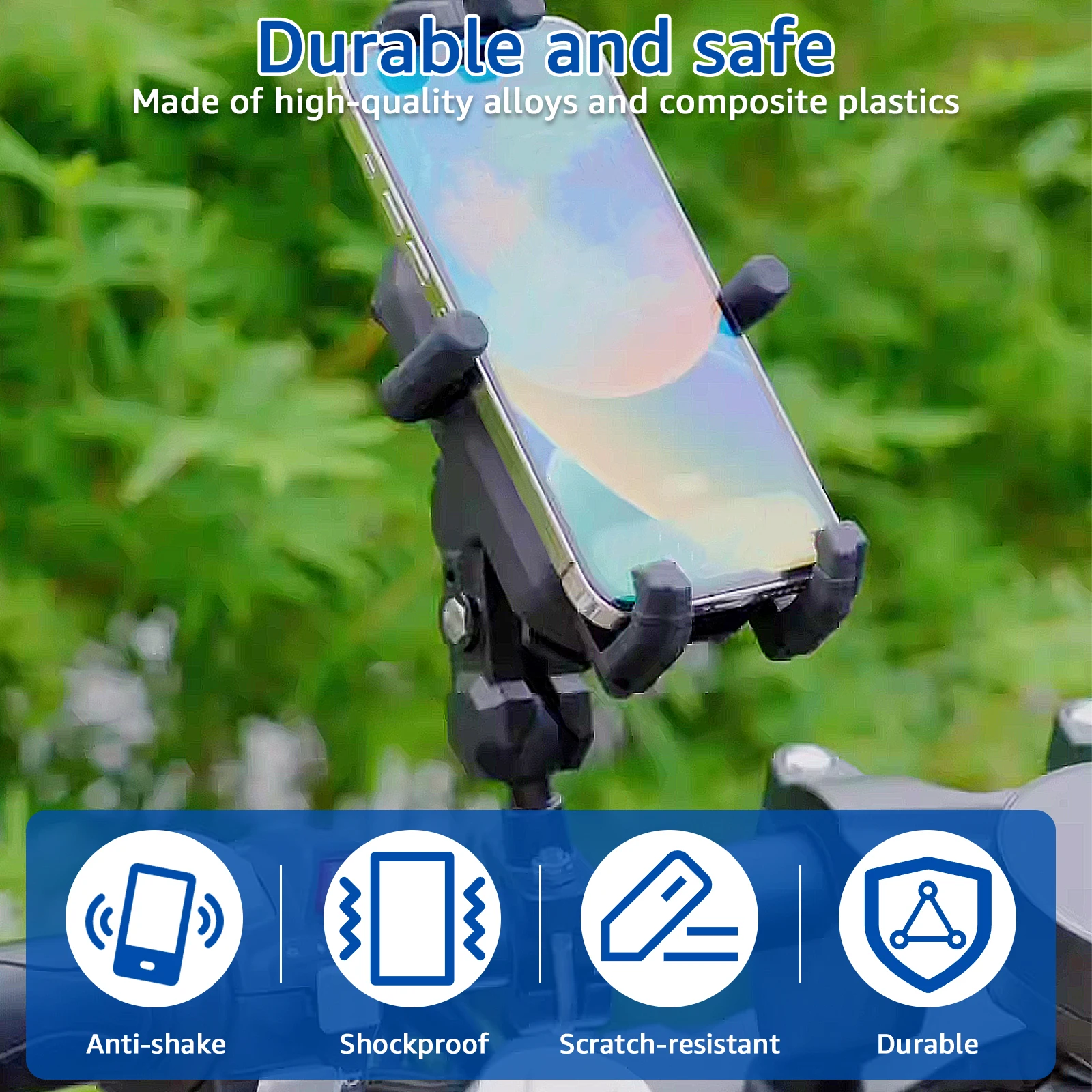 Motorcycle Phone Holder Anti-Shake Motorcycle Phone Mount with Vibration Dampener 1s Lock and Quick Release Handlebar Cell Phone