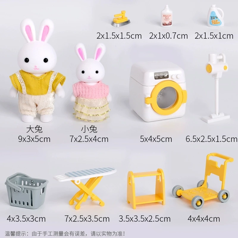 4pcs Dollhouse Miniature Furniture Set Rabbit Family Mini Toy House Set Play Game with Diverse Scenes Accessories Birthday Gifts
