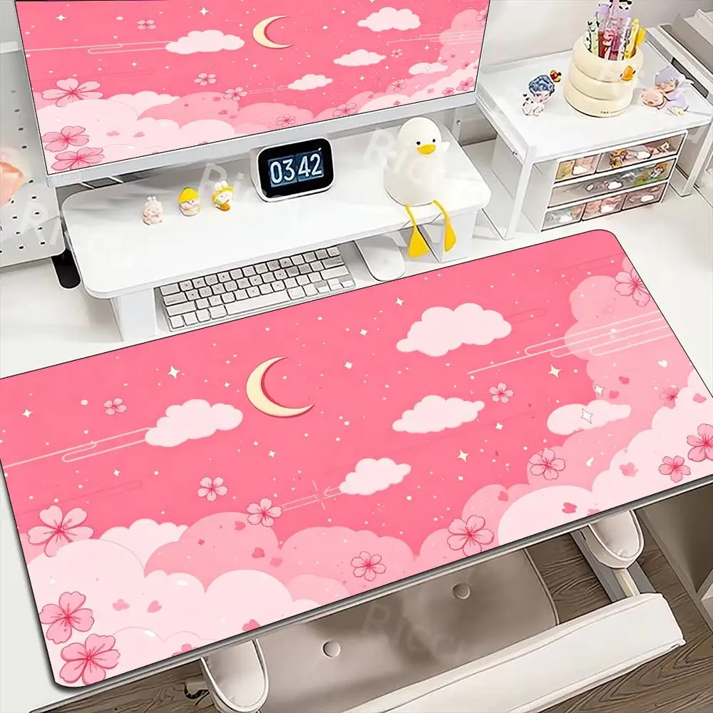 Dreamy Pastel Cloud Moon Star Sky Large Desk Mouse Pad Non Slip Rubber Keyboard Mat Desktop Decor For Office Laptop Gaming Setup