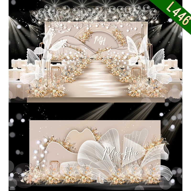 

L446 Champagne Wedding Design Renderings Stage Welcome Area Background Wall Hand Painted KT Board PSD Source Files