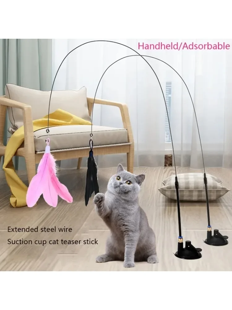 Zuignap Kat Plagen Stok Kat Speelgoed Interactief Veren Speelgoed Kat Staaf Staaldraad Zuignap Veer Kat Speelgoed Bel Kat Plagen Bi - afbeelding 2
