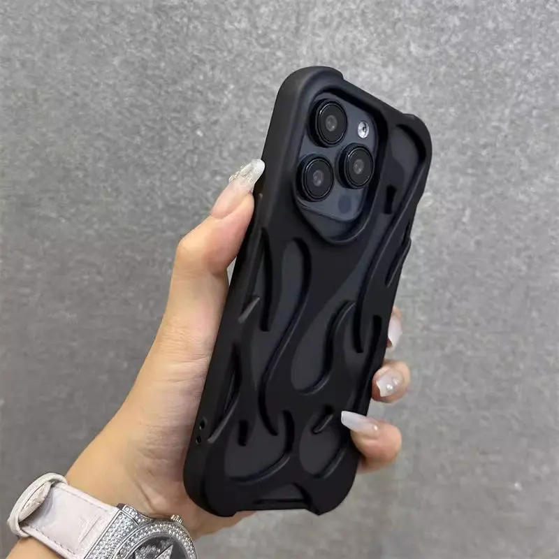 Fashionable Hollow 3D Flame Pattern Mobile Phone Case for iPhone 15 13 12 11 14 Pro max 15 Plus Ultra-Thin image 2