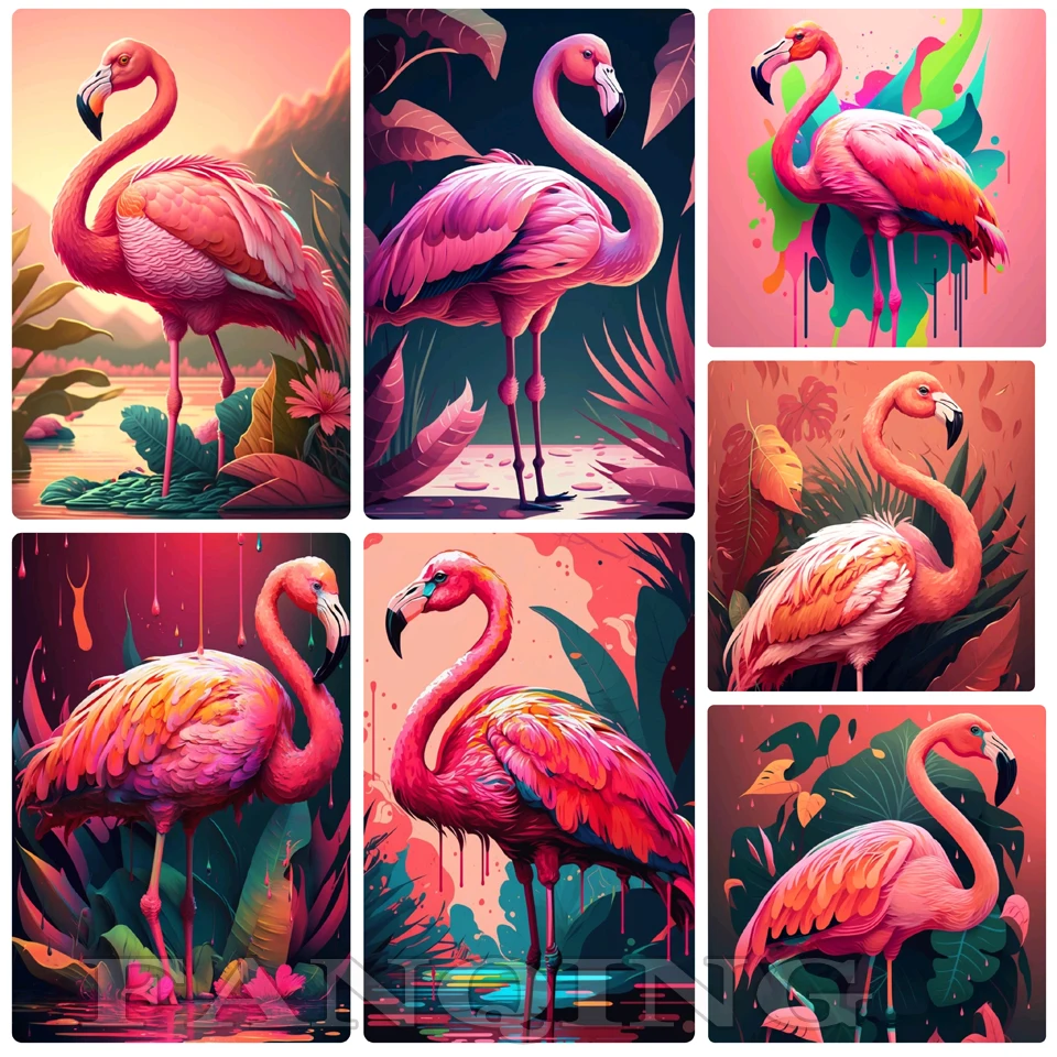 Diamond Painting 5D Flamingo Cross Stitch Diamond Mosaic Animal Rhinestones Art Embroidery Needlework Decor For Home