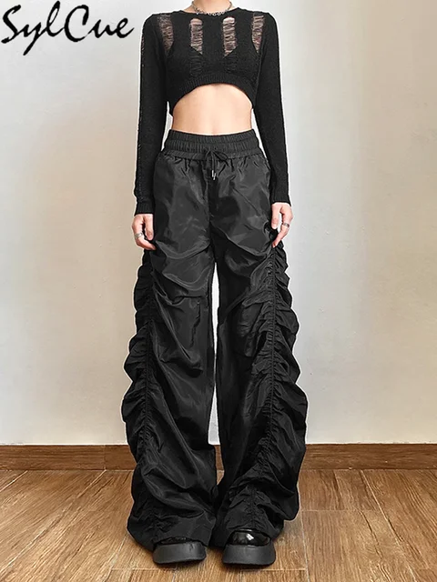 Nibber Trend w modzie Spersonalizowane pewność siebie Awangardowe fajne wszystkie mecze Casual Luźna dziewczyna Wysoka talia Szerokie nogawki Spodnie latarniowe