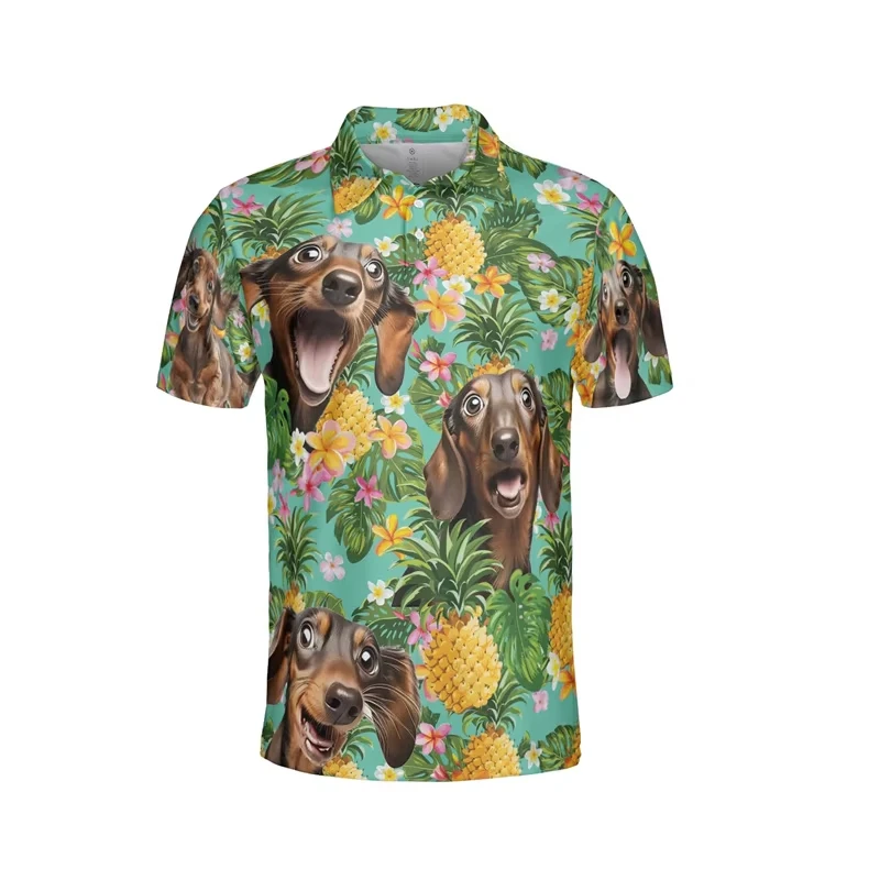 

3d Print Cute Dachshund Polo Shirt Summer Men Short Sleeve Tropical Pets Pattern Funny Golf T Shirts Street Vacation Polo Shirt