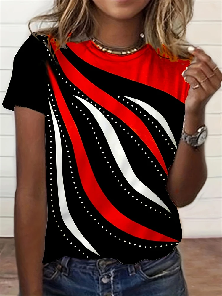 

Fashion Women's Short Sleeve T-shirt Geometric Printing Casual Plus Size Women's Summer Clothing Round Neck Short Sleeve