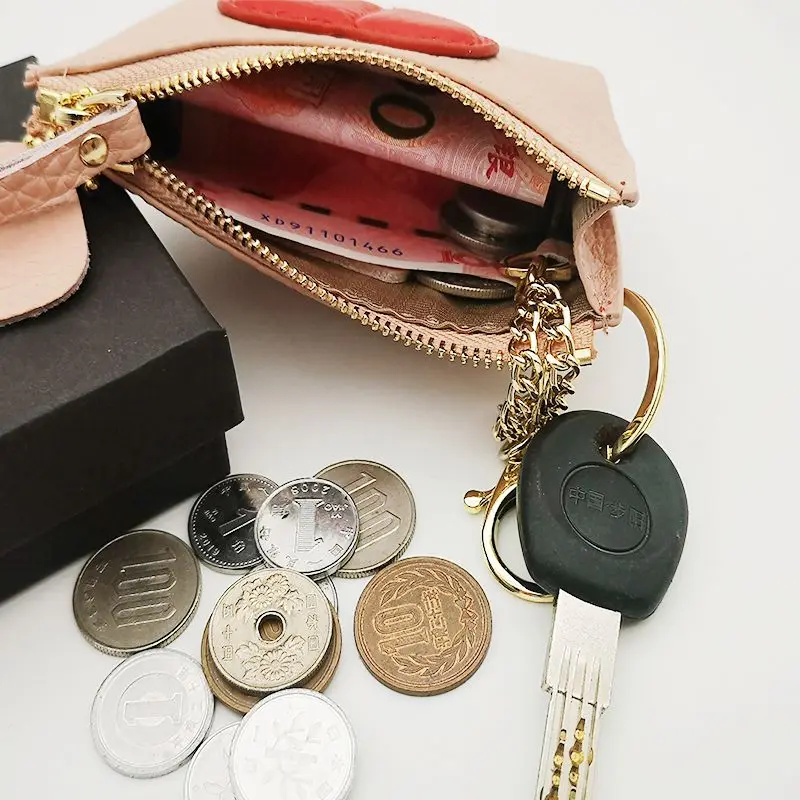 Genuine Leather Heart Coin Purse Women Key Holder Ladies Cute Heart Patch Small Pouch Key Holder Leather Wallet Coin Purses