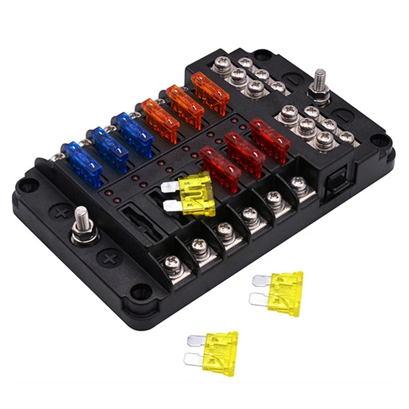 12 Way Blade Fuse 12V 32V Car Boat Fuse Box Holder With Power Panel Campervan RV Accessories