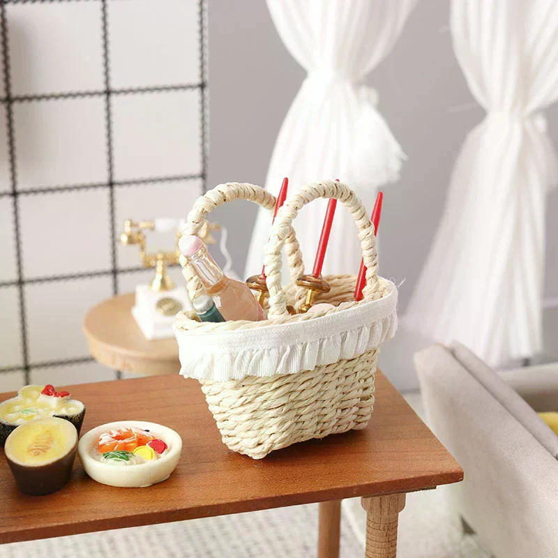 1/12 Puppenhaus Simulation Mini Woven Korb Modell Puppenhaus Möbel Dekoration Puppenhaus Micro Szene Pretend Spielen Spielzeug