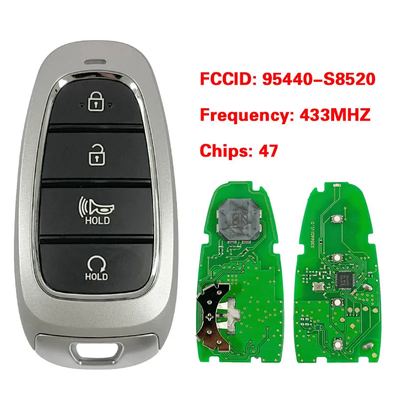 

CN020271 Aftermarket 4 Buttons Smart Remote Control Key FCC 95440-S8520 ID47 Chip 433 MHz Keyless Go For Hyundai Palisade 2023