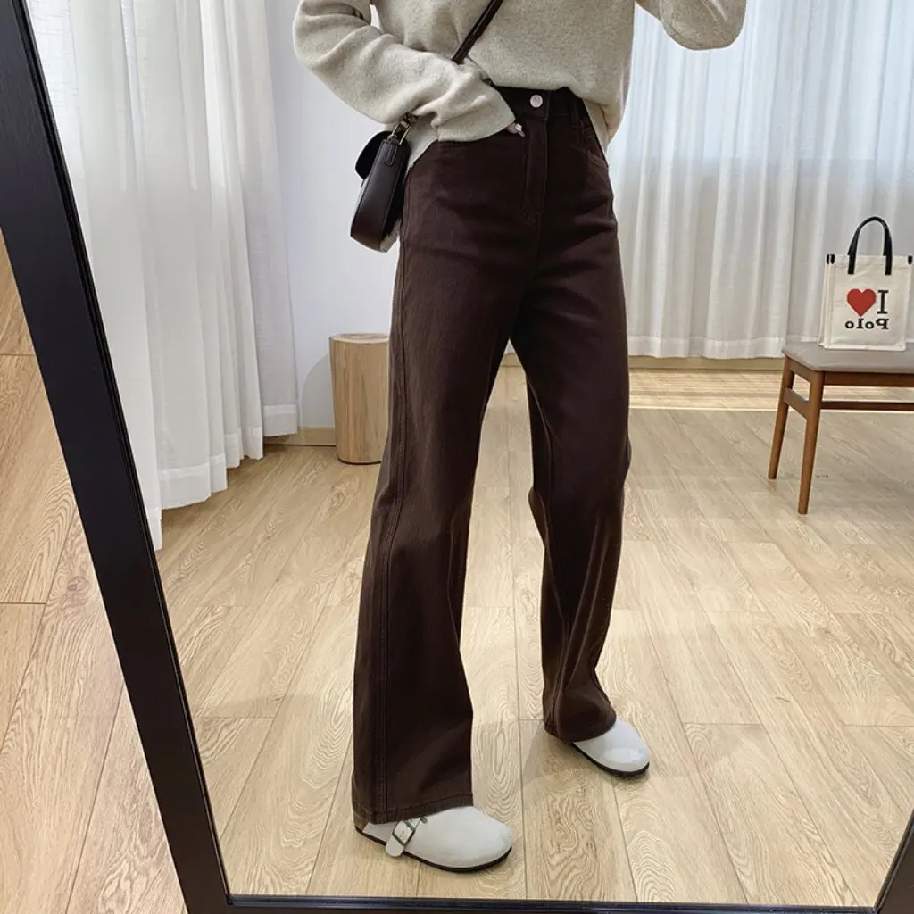 

Женские бархатные широкие брюки с высокой талией для похудения, свободные прямые джинсы на флисовой подкладке на осень-зиму