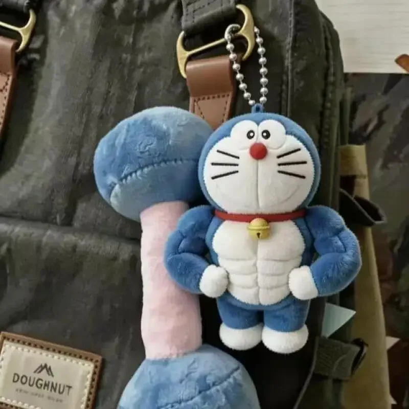 Anime Doraemon Fitness Muscle Plush Toy Keychain Decoration Bag Pendant Cute Couple Backpack Zipper Pendant Birthday Gift